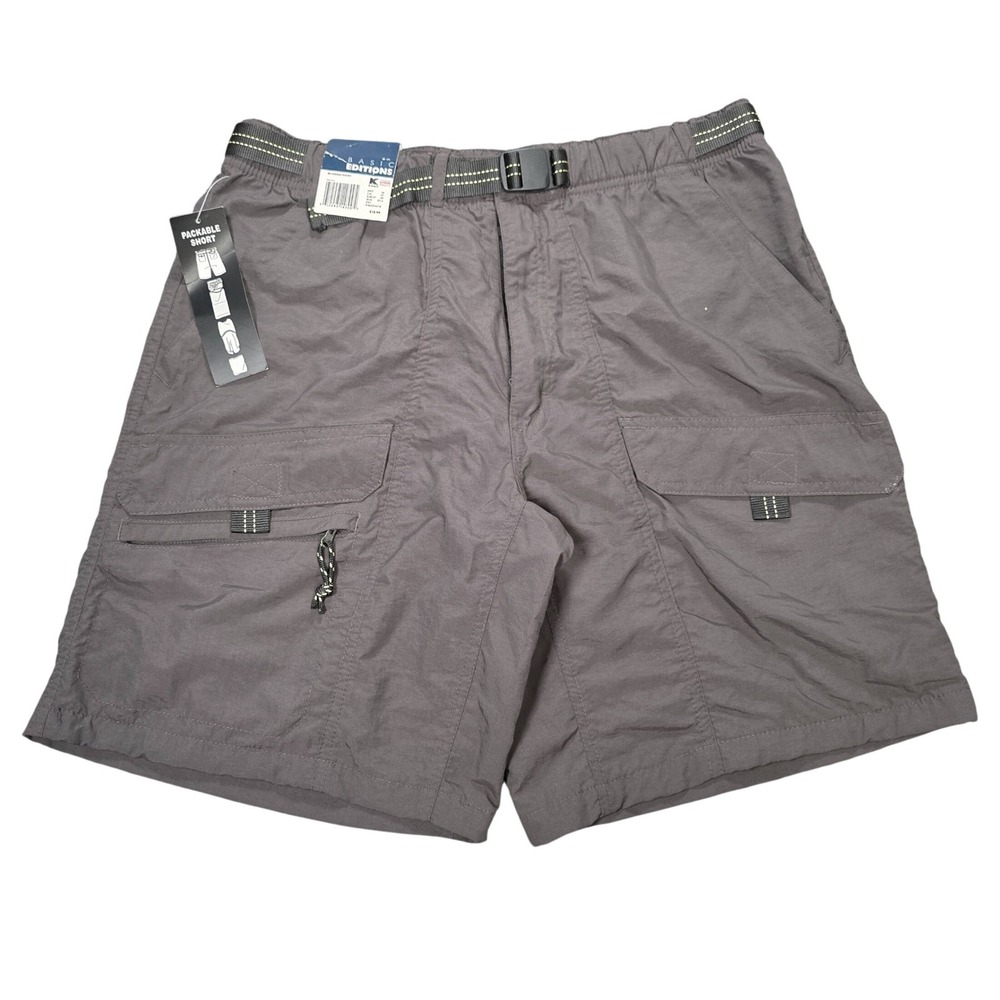 Basic Editions Y2K Packable Hiking Shorts Men's Size M Gray Recycled Nylon NWT